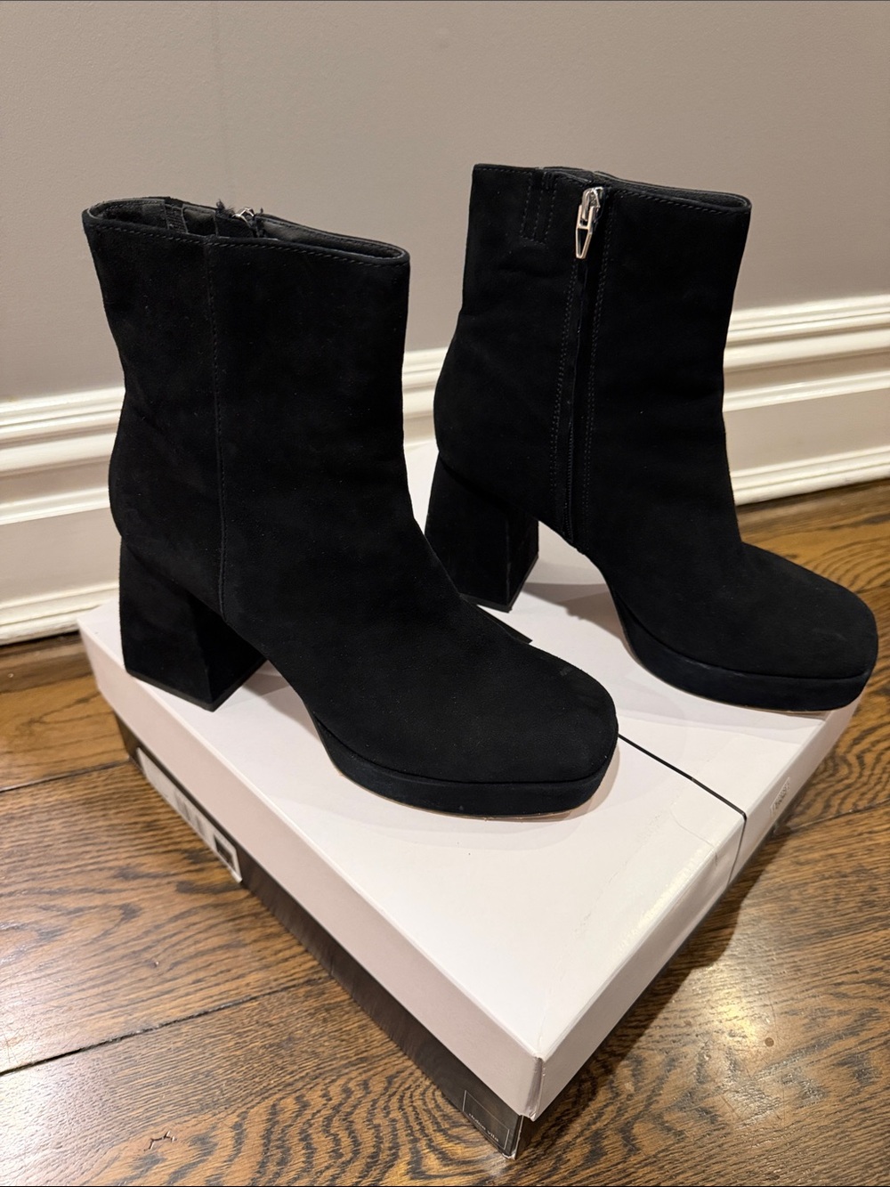Dolce Vita Black Suede Platform Block Heel Ankle Boots